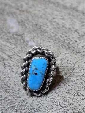 Sterling Silver Turquoise Ring Sz 5.25 Southwestern Signed